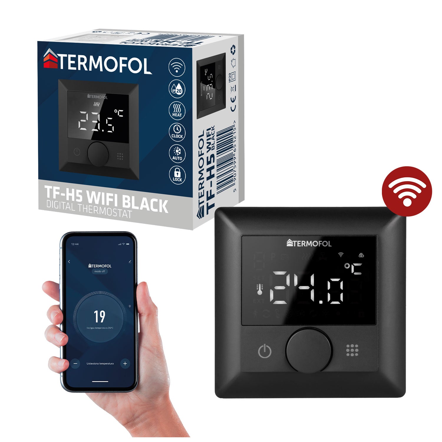 Digitalni Wi-Fi termostat za podno grejanje TERMOFOL TF-H5 Crni