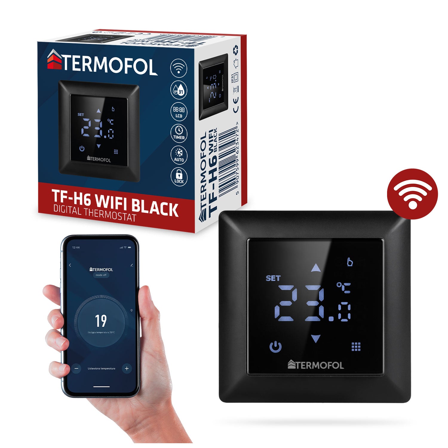 Digitalni Wi-Fi termostat za podno grejanje TERMOFOL TF-H6 Crni